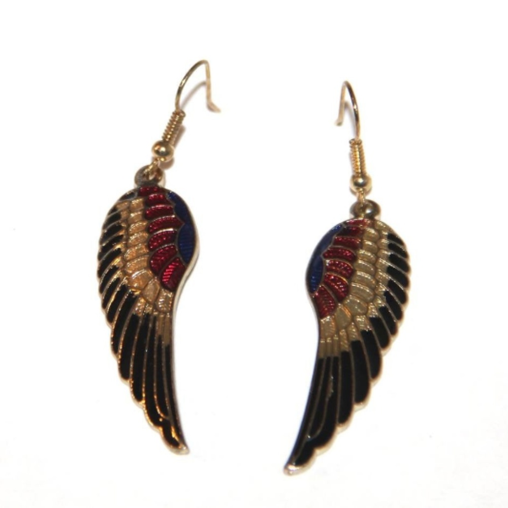Eagle Wing Enameled Metal Dangle Pierced Earrings